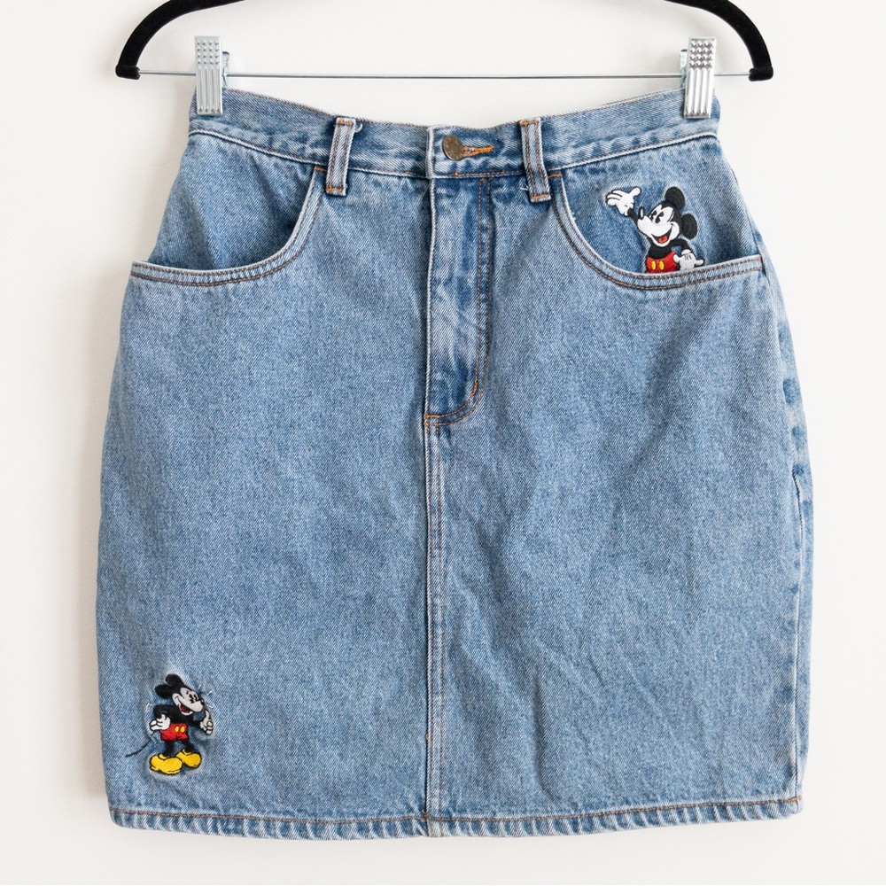 Vintage Disney Mickey Embroidered Denim High Waist Mini Skirt